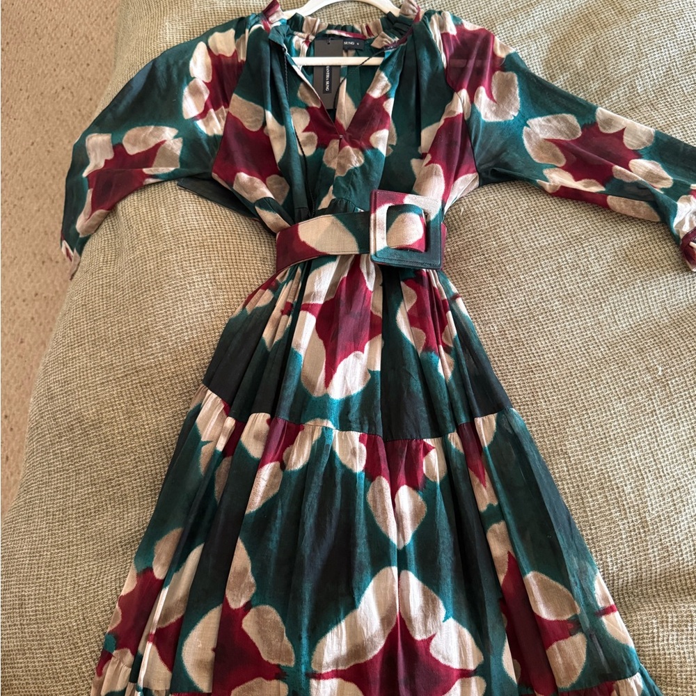 SAMANTHA SUNG Oragami Diamond Jade and Burgundy Eden Crew Maxi Dress